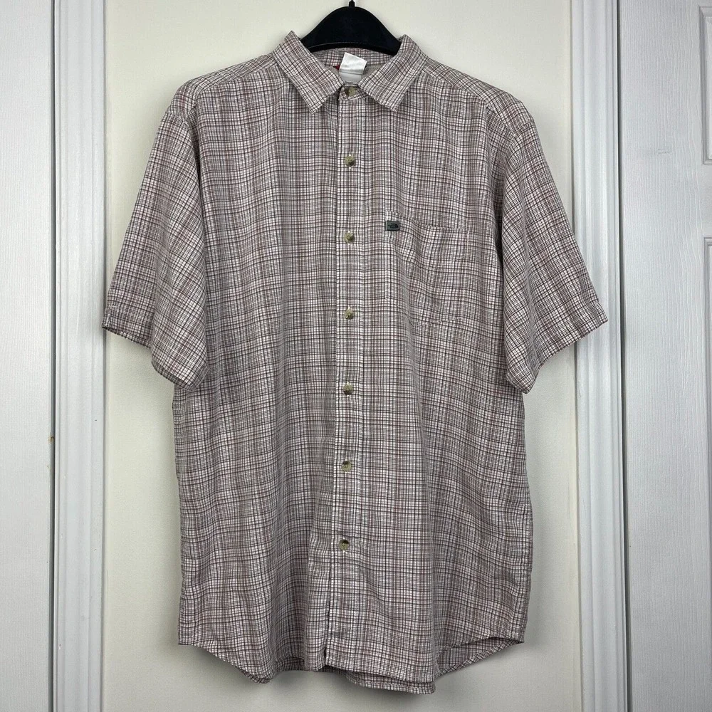The North Face Mens Large Brown Plaid Short Sleeve Button Down Shirt Modal Blend
